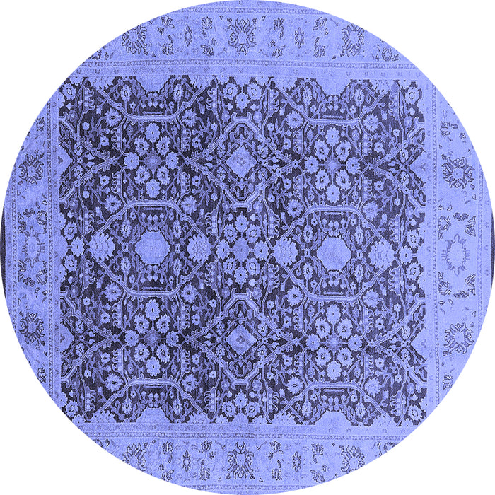 Round Machine Washable Oriental Blue Industrial Rug, wshurb3233blu