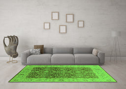 Machine Washable Oriental Green Industrial Area Rugs in a Living Room,, wshurb3233grn