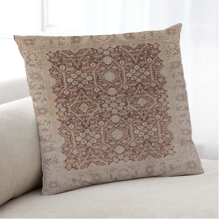 Lifestyle Image of Mid-Century Modern Urban Square Sienna Brown Throw Pillow, 18 inch by 18 inch, pwurb3233