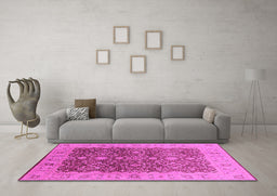 Machine Washable Oriental Pink Industrial Rug in a Living Room, wshurb3233pnk