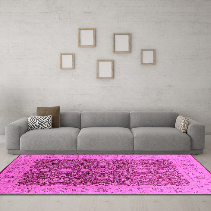 Machine Washable Oriental Pink Industrial Rug in a Living Room, wshurb3233pnk