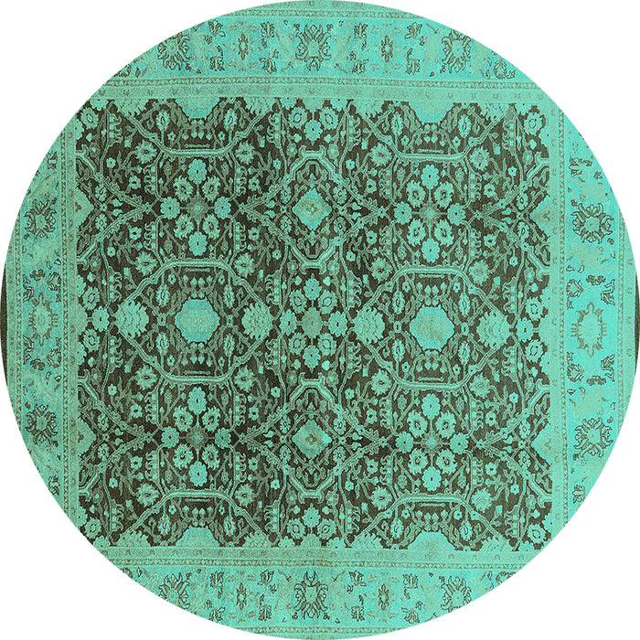 Round Machine Washable Oriental Turquoise Industrial Area Rugs, wshurb3233turq