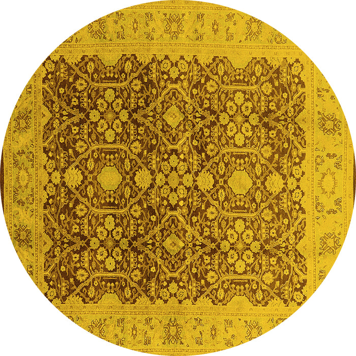 Round Machine Washable Oriental Yellow Industrial Rug, wshurb3233yw