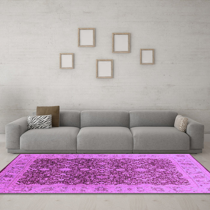 Machine Washable Oriental Purple Industrial Area Rugs in a Living Room, wshurb3233pur