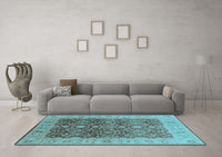 Machine Washable Oriental Light Blue Industrial Rug, wshurb3233lblu