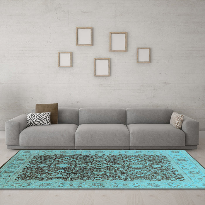 Machine Washable Oriental Light Blue Industrial Rug in a Living Room, wshurb3233lblu