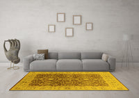 Machine Washable Oriental Yellow Industrial Rug, wshurb3233yw