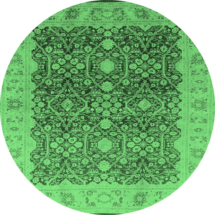 Round Machine Washable Oriental Emerald Green Industrial Area Rugs, wshurb3233emgrn