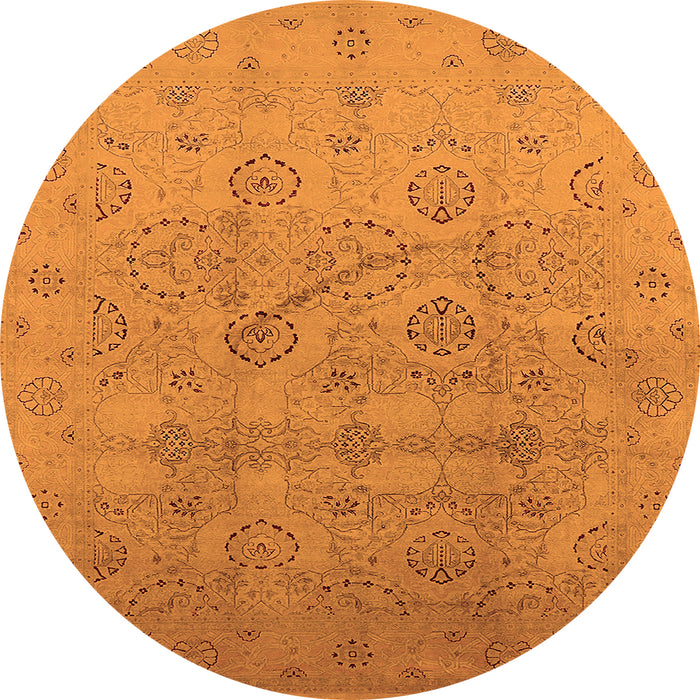 Round Machine Washable Oriental Orange Industrial Area Rugs, wshurb3234org