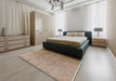 Mid-Century Modern Gold Brown Oriental Rug in a Bedroom, urb3234