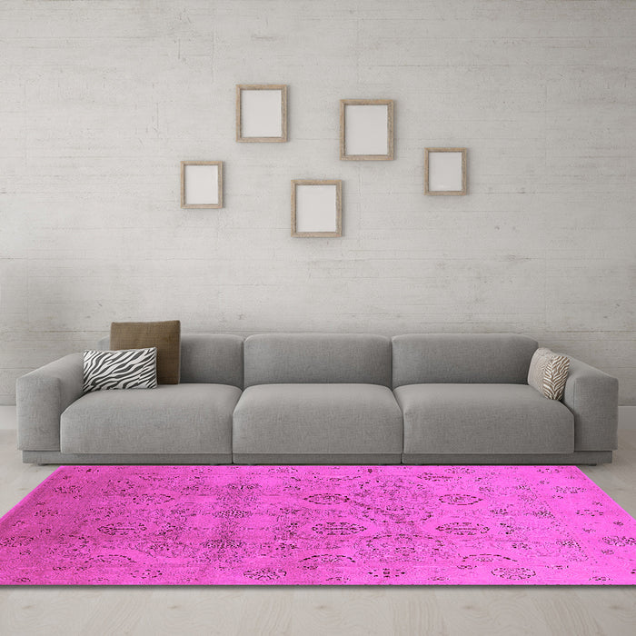 Machine Washable Oriental Pink Industrial Rug in a Living Room, wshurb3234pnk