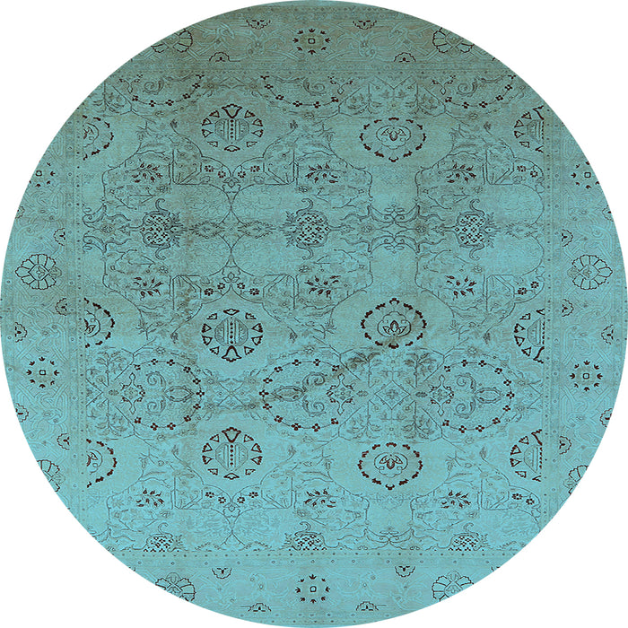 Round Machine Washable Oriental Light Blue Industrial Rug, wshurb3234lblu