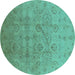 Round Machine Washable Oriental Turquoise Industrial Area Rugs, wshurb3234turq