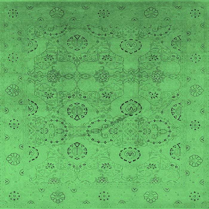 Square Machine Washable Oriental Emerald Green Industrial Area Rugs, wshurb3234emgrn