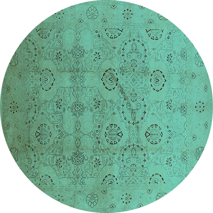 Round Oriental Turquoise Industrial Rug, urb3234turq