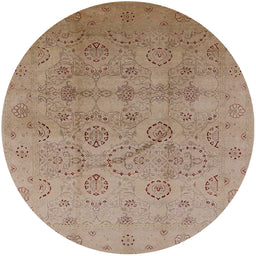 Round Mid-Century Modern Gold Brown Oriental Rug, urb3234