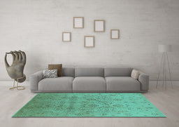 Machine Washable Oriental Turquoise Industrial Area Rugs in a Living Room,, wshurb3234turq