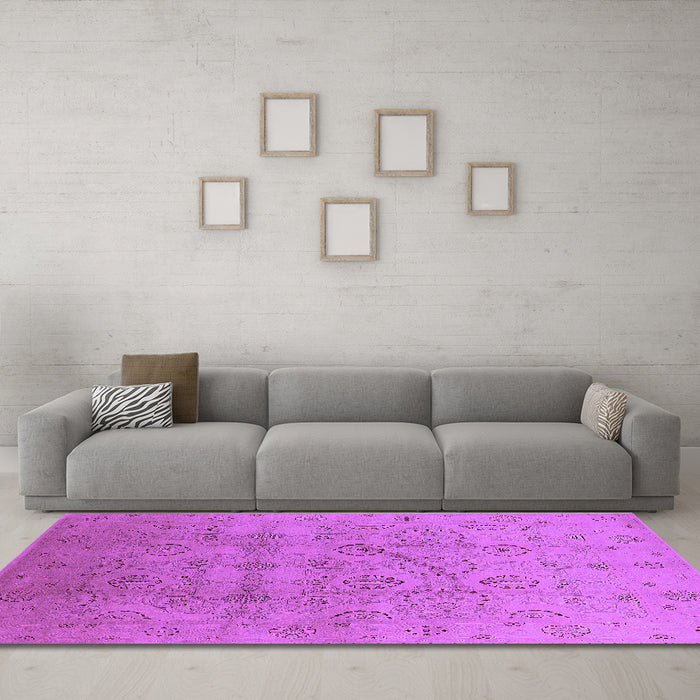Machine Washable Oriental Purple Industrial Area Rugs in a Living Room, wshurb3234pur
