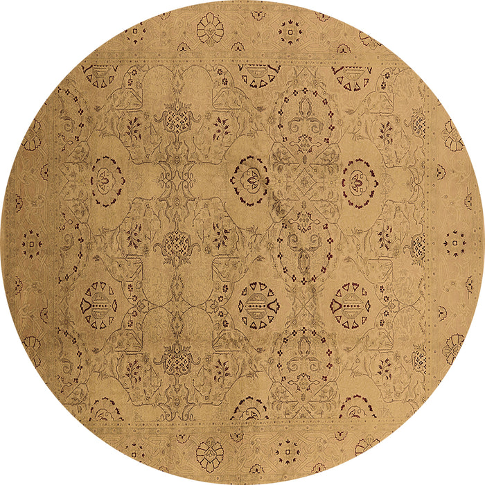 Round Machine Washable Oriental Brown Industrial Rug, wshurb3234brn