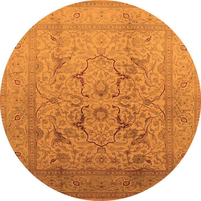 Round Machine Washable Oriental Orange Industrial Area Rugs, wshurb3235org