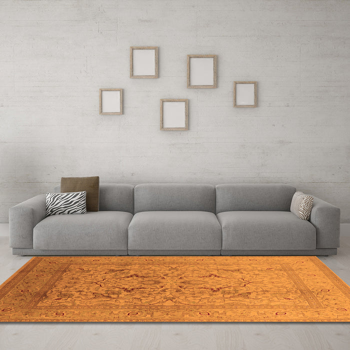 Machine Washable Oriental Orange Industrial Area Rugs in a Living Room, wshurb3235org