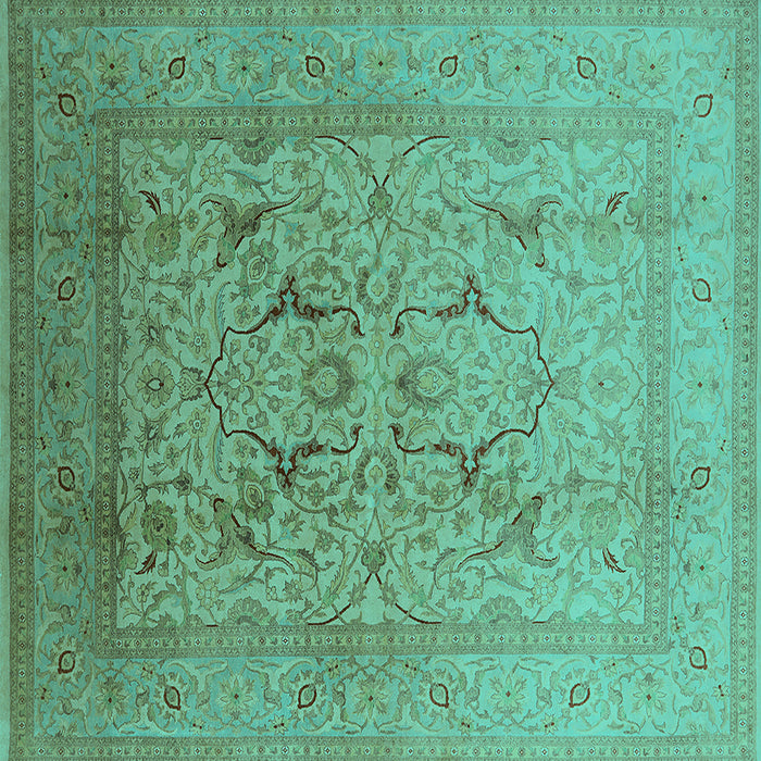 Square Machine Washable Oriental Turquoise Industrial Area Rugs, wshurb3235turq