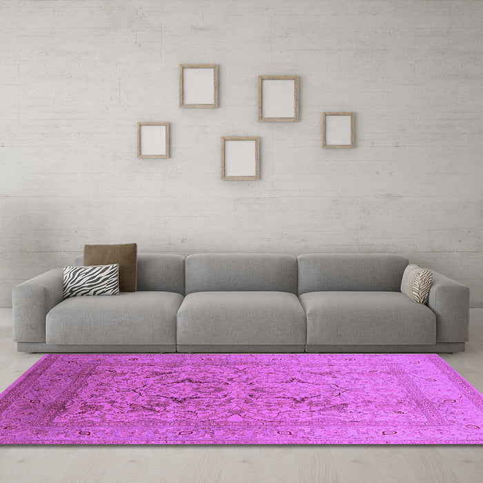 Machine Washable Oriental Purple Industrial Area Rugs in a Living Room, wshurb3235pur