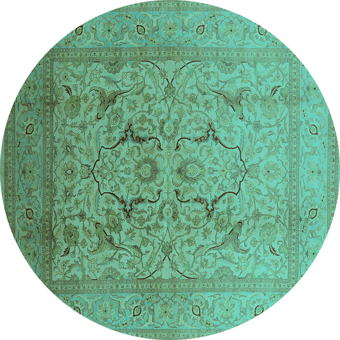 Round Machine Washable Oriental Turquoise Industrial Area Rugs, wshurb3235turq
