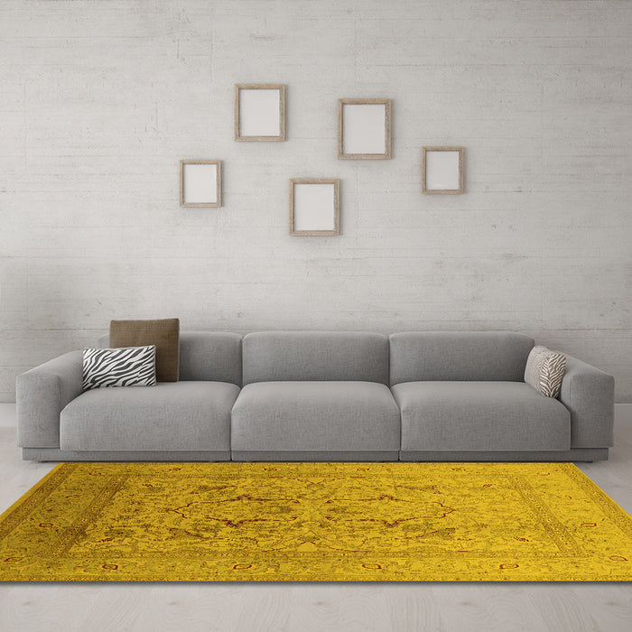 Machine Washable Oriental Yellow Industrial Rug in a Living Room, wshurb3235yw