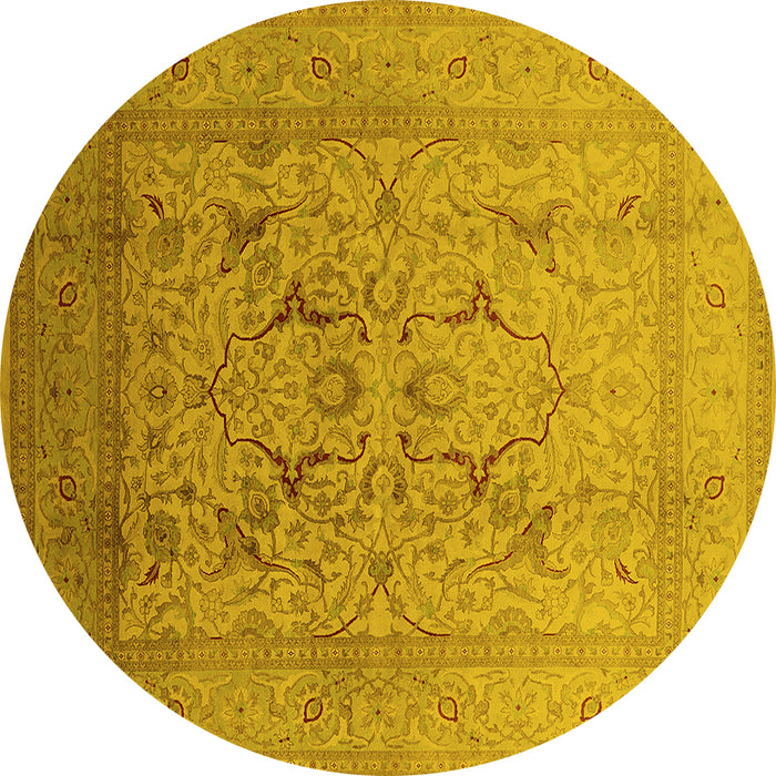 Round Machine Washable Oriental Yellow Industrial Rug, wshurb3235yw