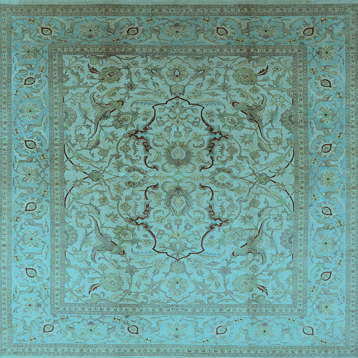 Square Machine Washable Oriental Light Blue Industrial Rug, wshurb3235lblu