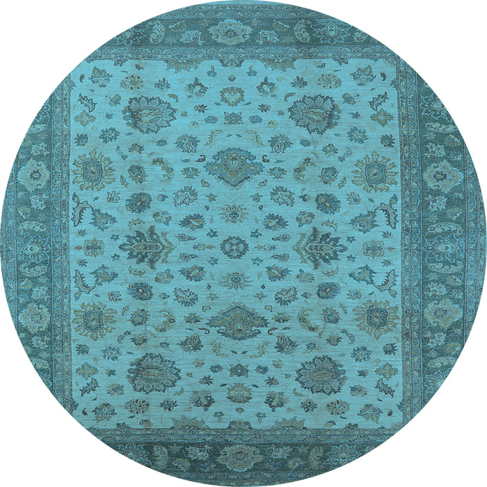 Round Machine Washable Oriental Light Blue Industrial Rug, wshurb3236lblu