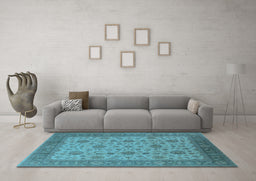 Machine Washable Oriental Light Blue Industrial Rug in a Living Room, wshurb3236lblu