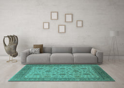 Machine Washable Oriental Turquoise Industrial Area Rugs in a Living Room,, wshurb3236turq