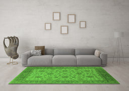Machine Washable Oriental Green Industrial Area Rugs in a Living Room,, wshurb3236grn