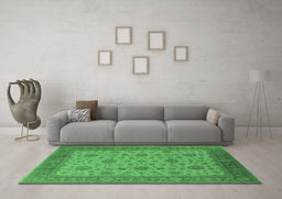 Machine Washable Oriental Emerald Green Industrial Area Rugs in a Living Room,, wshurb3236emgrn
