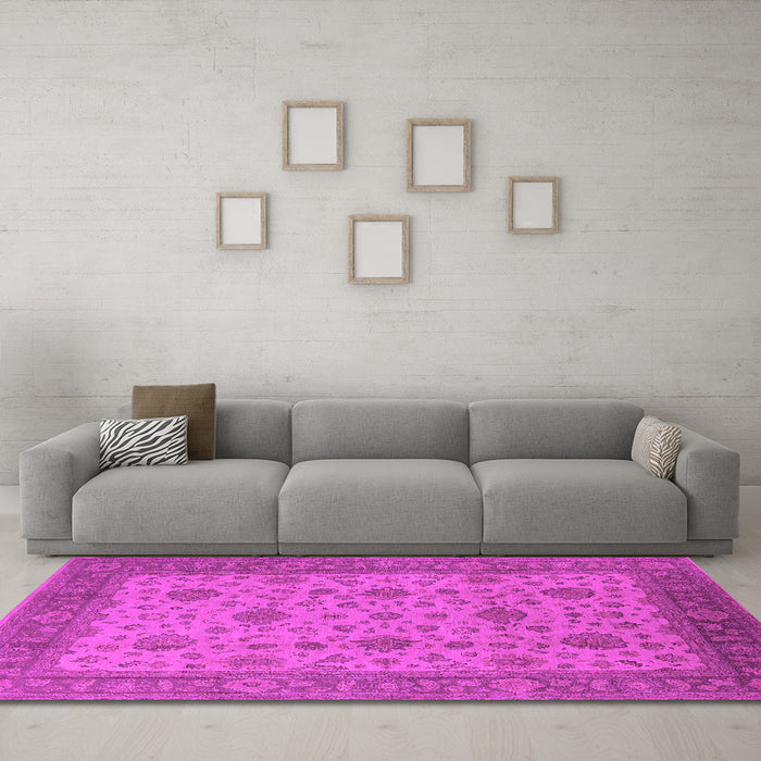 Machine Washable Oriental Pink Industrial Rug in a Living Room, wshurb3236pnk