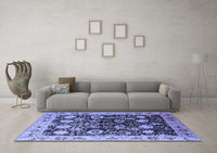 Machine Washable Oriental Blue Industrial Rug, wshurb3237blu