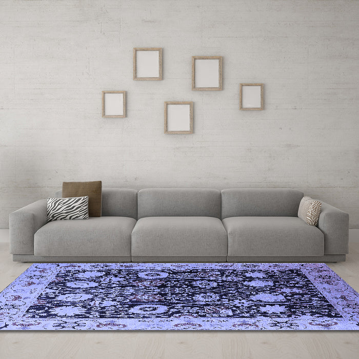 Machine Washable Oriental Blue Industrial Rug in a Living Room, wshurb3237blu