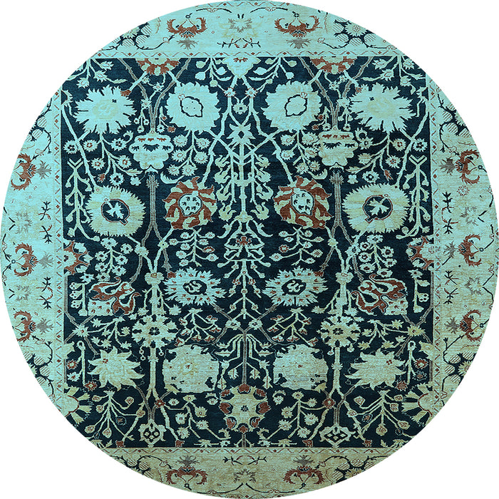 Round Machine Washable Oriental Light Blue Industrial Rug, wshurb3237lblu
