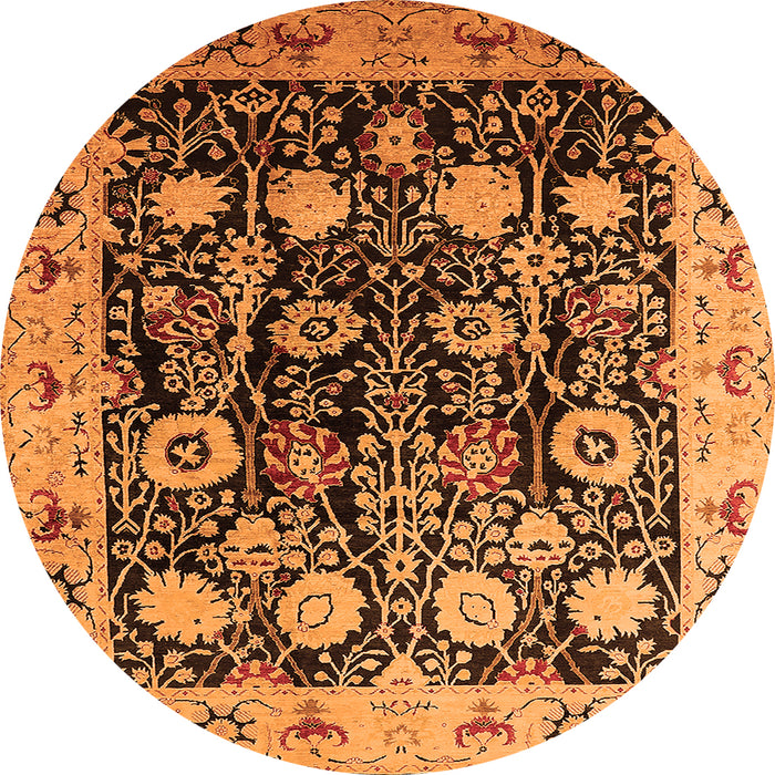Round Machine Washable Oriental Orange Industrial Area Rugs, wshurb3237org