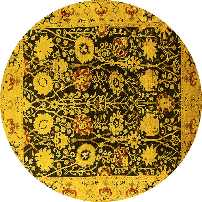 Round Machine Washable Oriental Yellow Industrial Rug, wshurb3237yw
