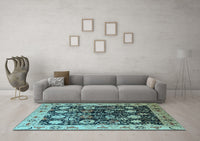 Machine Washable Oriental Light Blue Industrial Rug, wshurb3237lblu