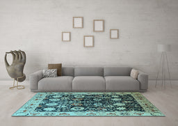Machine Washable Oriental Light Blue Industrial Rug in a Living Room, wshurb3237lblu