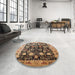 Round Mid-Century Modern Bakers Brown Oriental Rug in a Office, urb3237