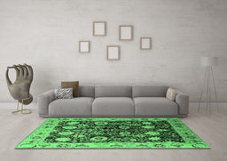 Machine Washable Oriental Emerald Green Industrial Area Rugs in a Living Room,, wshurb3237emgrn