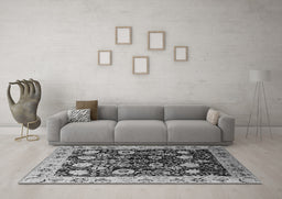 Machine Washable Oriental Gray Industrial Rug in a Living Room,, wshurb3237gry