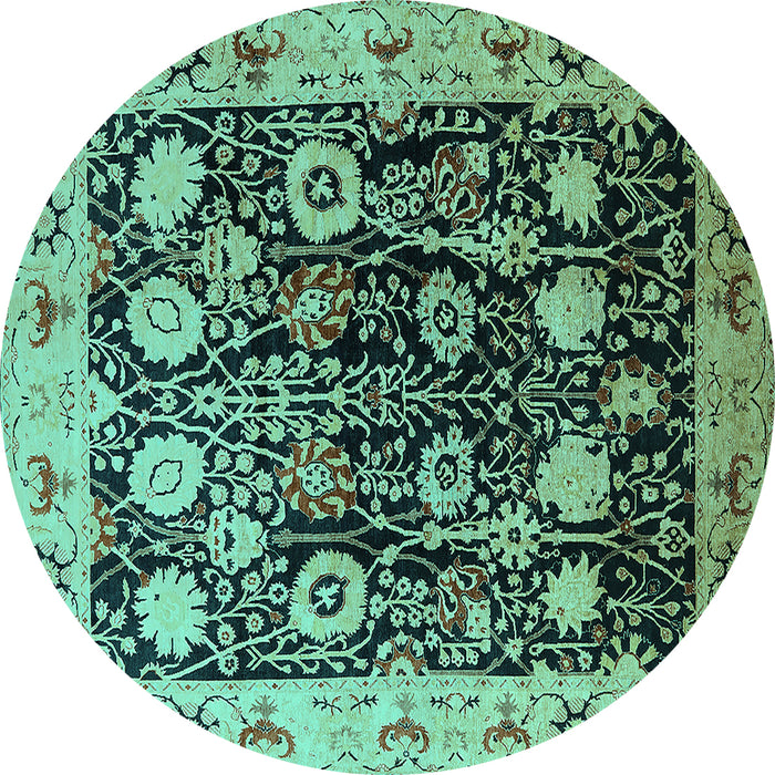 Round Machine Washable Oriental Turquoise Industrial Area Rugs, wshurb3237turq