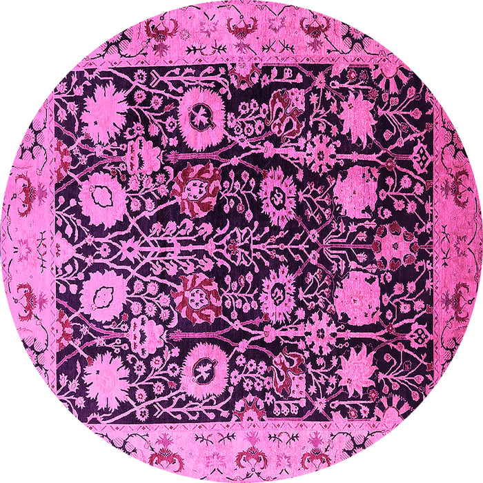 Round Machine Washable Oriental Pink Industrial Rug, wshurb3237pnk