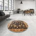 Round Machine Washable Industrial Modern Bakers Brown Rug in a Office, wshurb3237